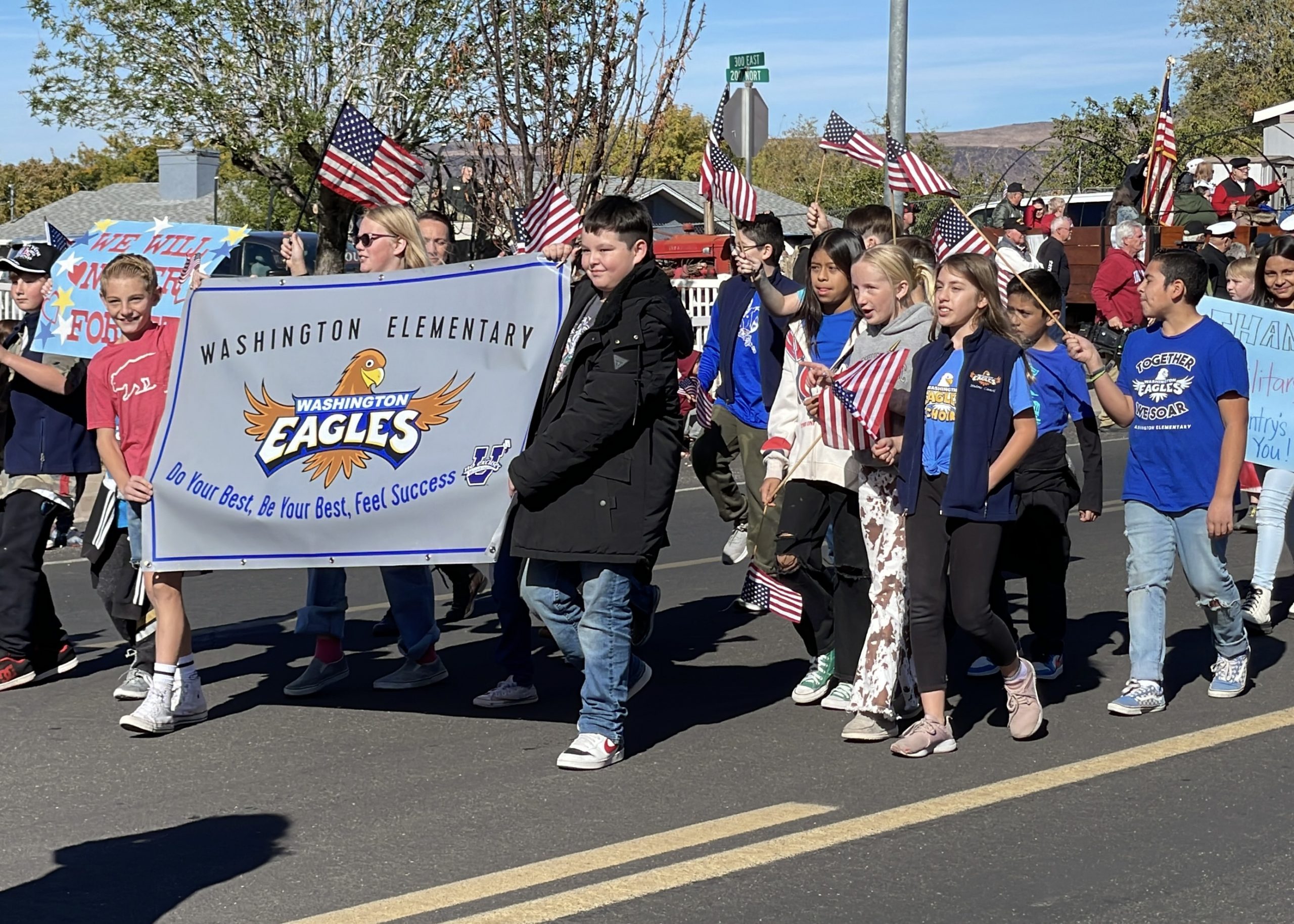 5th graders walking in the Veterans Day Parade