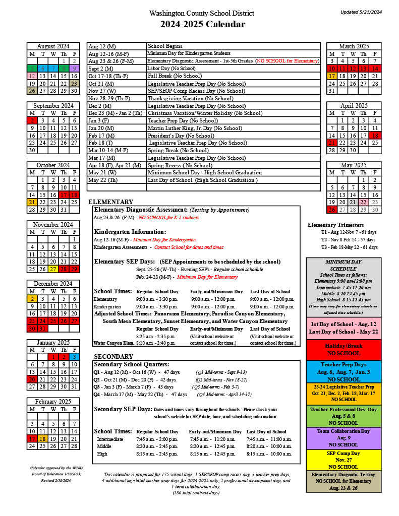 24-25 school year district calendar