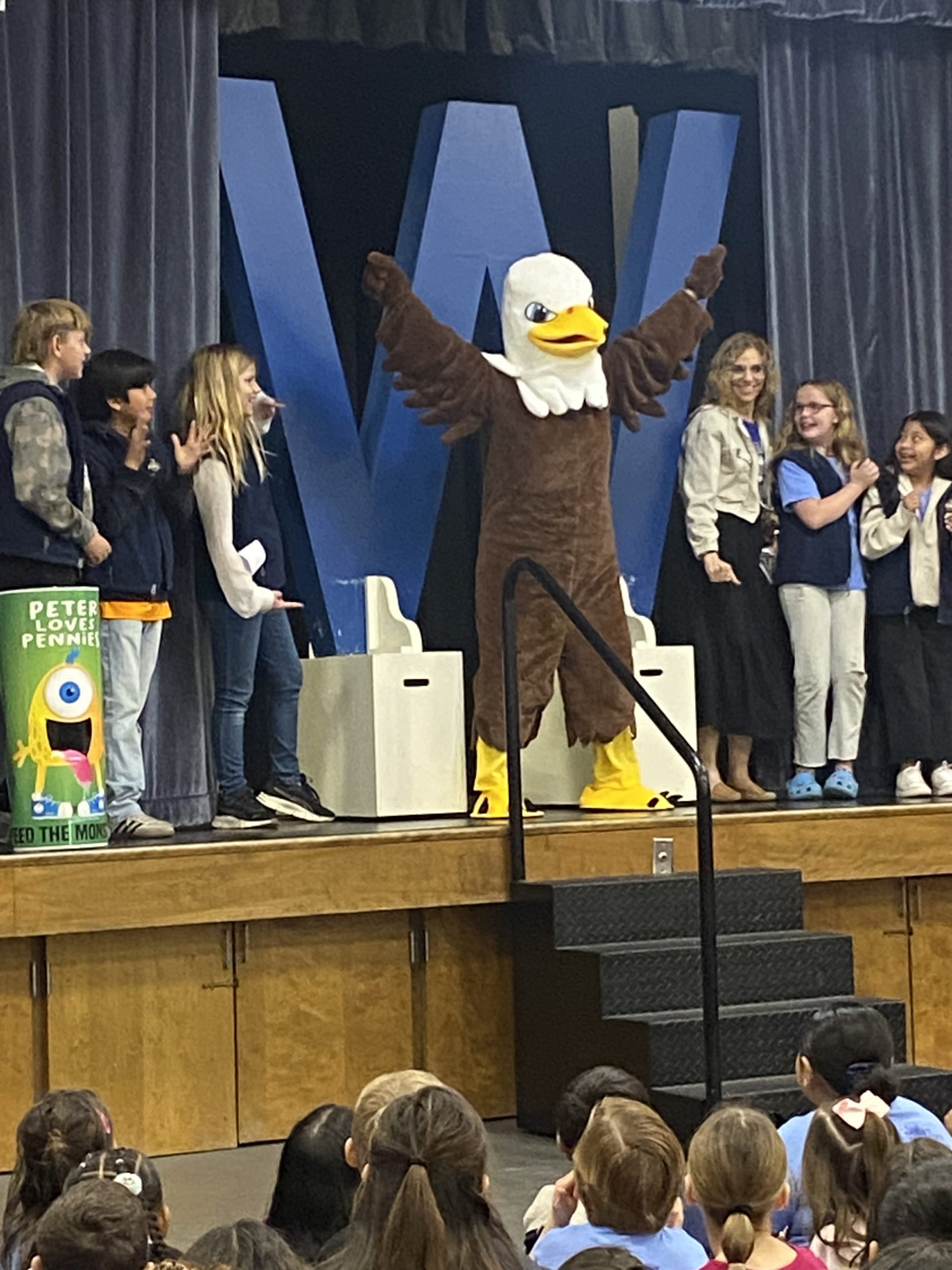 Our school mascot, Eddie the Eagle, is introduced to the students at our awards assembly